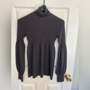 U Knit 100% Merino Wool Babydoll Gray Balloon Sleeve Sweater Sz PM Turtleneck